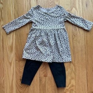 Carter’s Baby Girl Leopard Print Long Sleeve Dress and Black Leggings - 18M